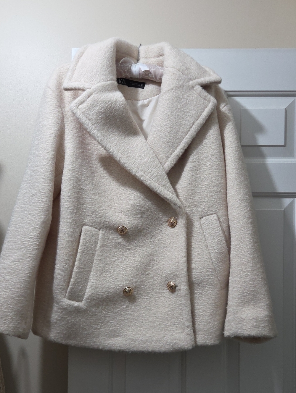 Zara Double- Breasted Bouclé Coat.